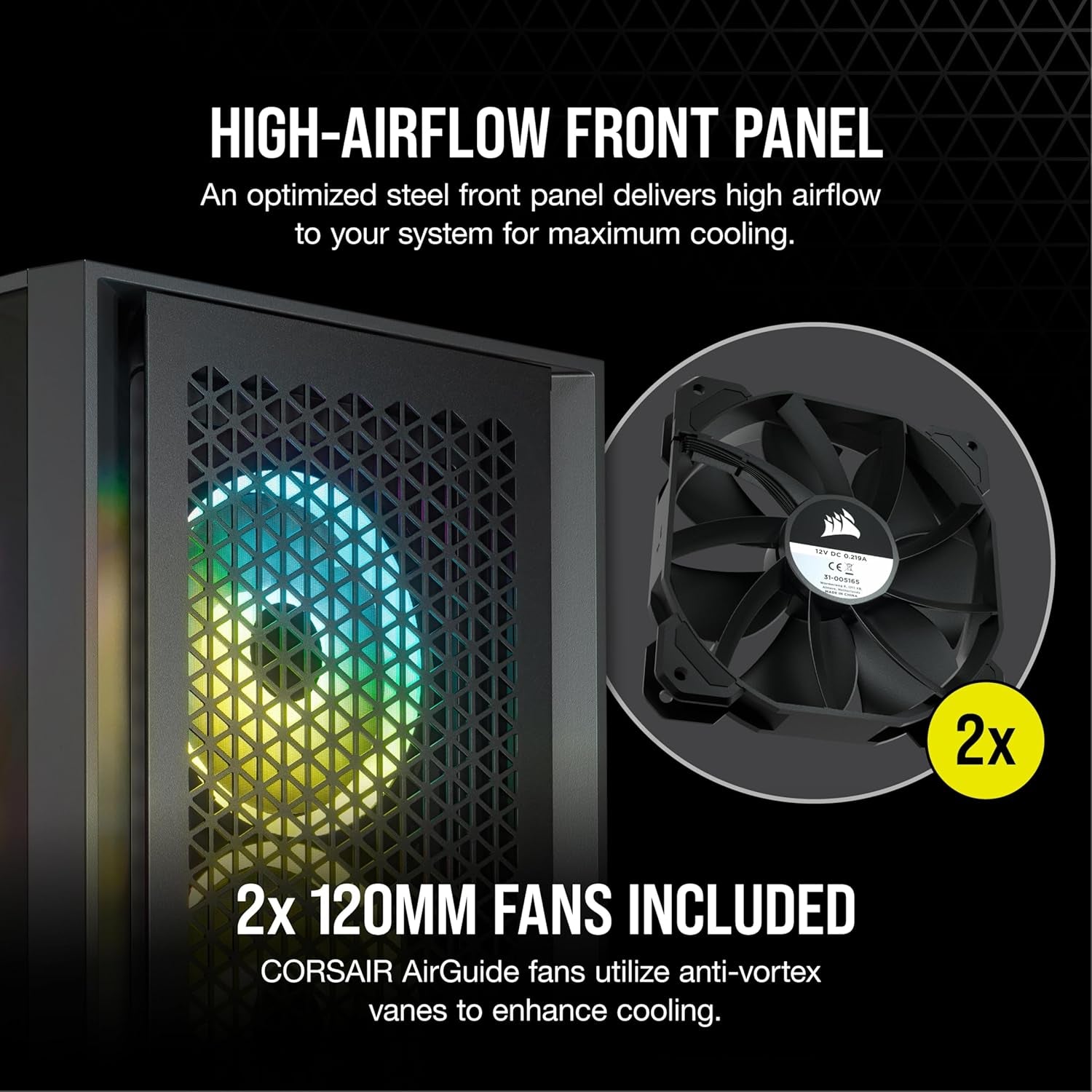 CORSAIR 4000D AIRFLOW Tempered Glass Mid-Tower ATX Case - High-Airflow - Cable Management System - Spacious Interior - Two Included 120 Mm Fans - Black