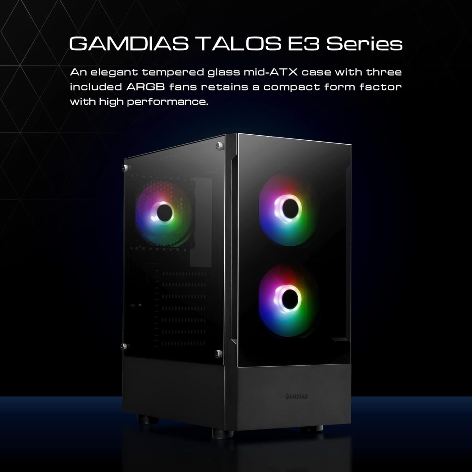 Gamdias RGB Gaming ATX Mid Tower Computer PC Case with Side Tempered Glass Panel and a Magnetic Dust Filter & 3 Built-In 120Mm ARGB Fans