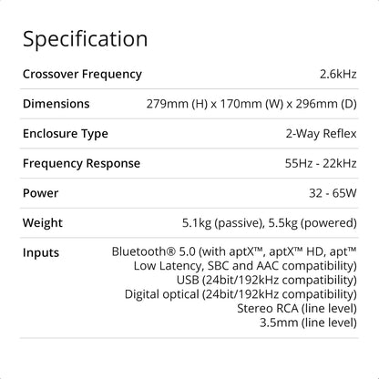 Q Acoustics M20 Bluetooth Speakers HD Wireless Speakers Music System Walnut - Tweeter 0.9", Mid Bass/Driver 4.9", Freq. Response 55Hz–22Khz, Crossover Freq. 2.4Khz - Powered Speakers