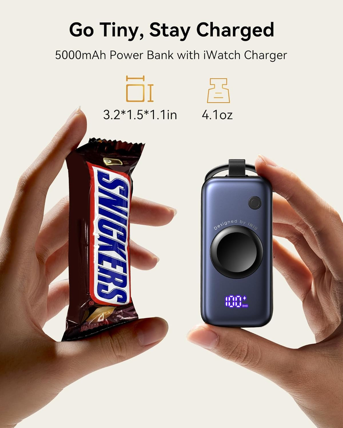 INIU 3-In-1 Portable Charger, Small 5000Mah Power Bank with Built-In USB C Cable and Watch Charger, 20W PD Fast Charging Battery Pack, Travel Charger for Iphone 16 15, Apple Watch, Etc