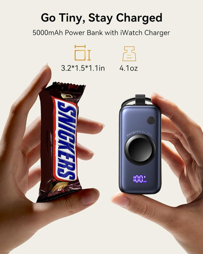 INIU 3-In-1 Portable Charger, Small 5000Mah Power Bank with Built-In USB C Cable and Watch Charger, 20W PD Fast Charging Battery Pack, Travel Charger for Iphone 16 15, Apple Watch, Etc