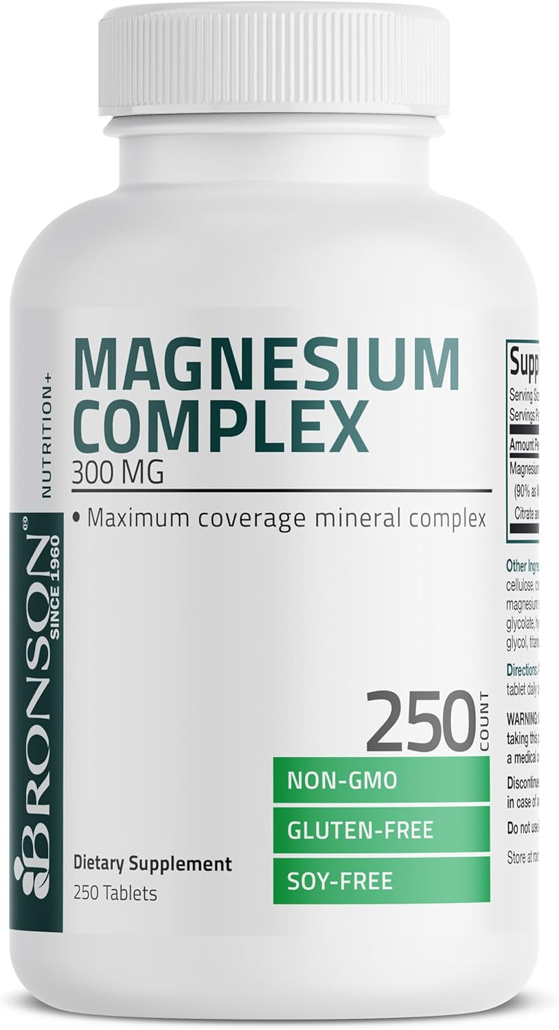 Triple Magnesium Complex Maximum Coverage 300 Mg Magnesium Oxide Magnesium Citrate Magnesium Carbonate, Non-Gmo Formula, 250 Tablets