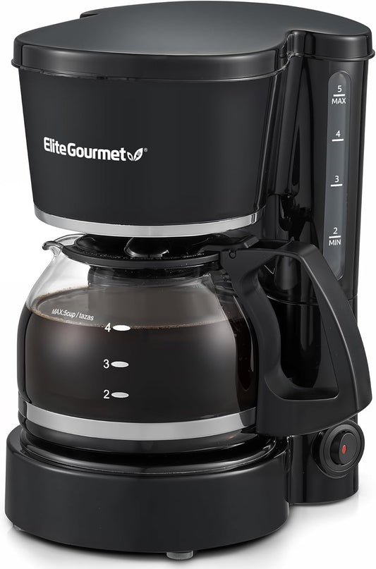 Elite Gourmet EHC-5055 Automatic 5-Cup Brew & Drip Coffee Maker with Pause N Serve Reusable Filter, On/Off Switch, Water Level Indicator