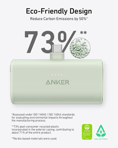 Anker Nano Power Bank with Built-In USB-C Connector, 5,000Mah Portable Charger 22.5W, for Iphone 16/15 Series, Samsung, Ipad Pro/Air, and More