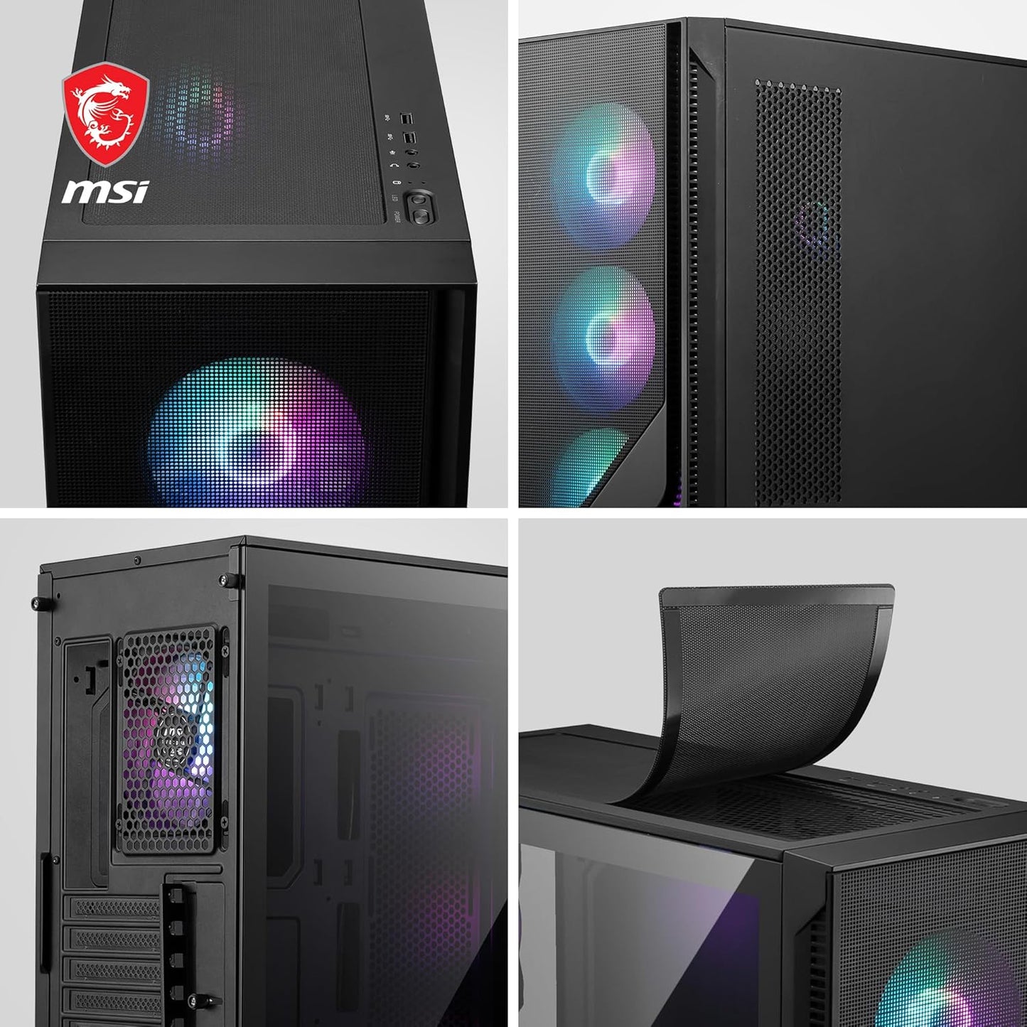 MSI MAG Forge 321R Airflow - Premium Mid-Tower Gaming PC Case - Tempered Glass Side Panel - ARGB 120Mm Fans - Liquid Cooling Support up to 360Mm Radiator - Vented Front Panel