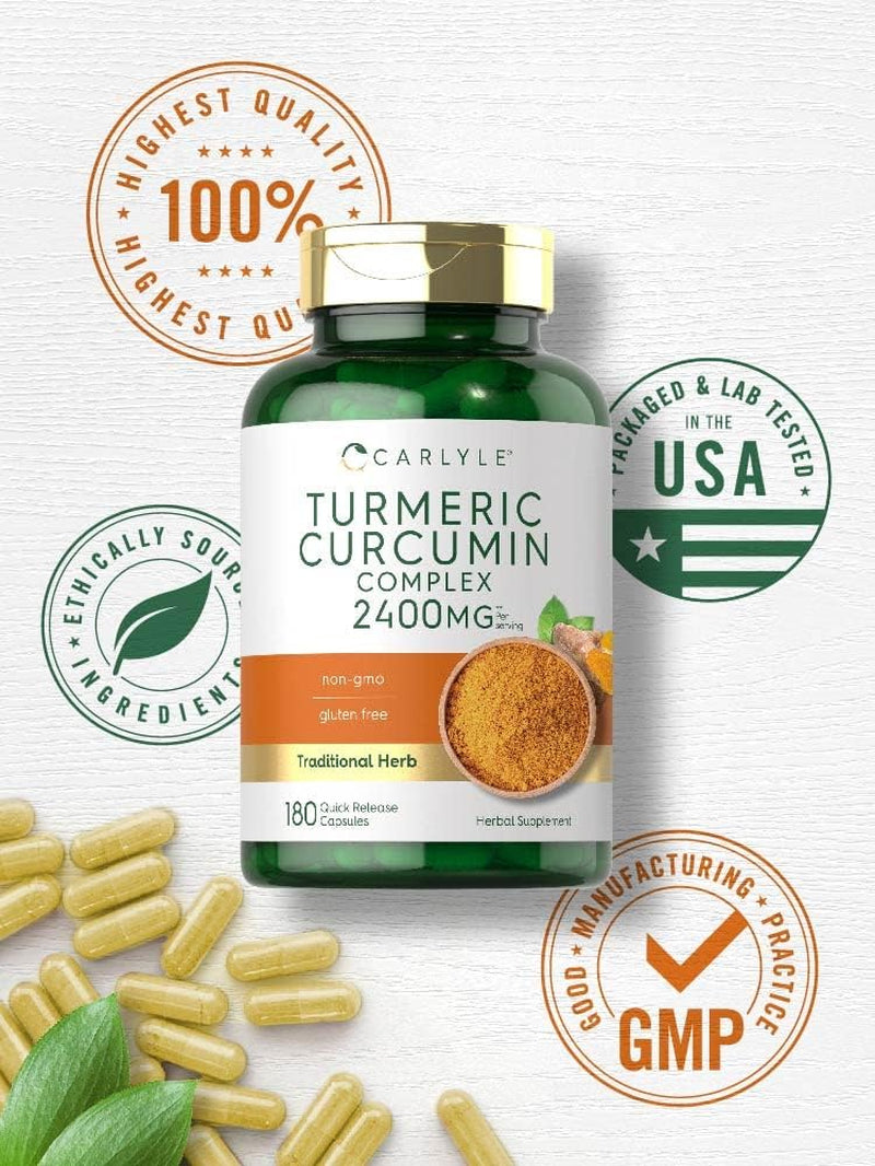 Carlyle Turmeric Curcumin Supplement 2400Mg | 180 Powder Capsules | Herbal Complex | Non-Gmo, Gluten Free Formula