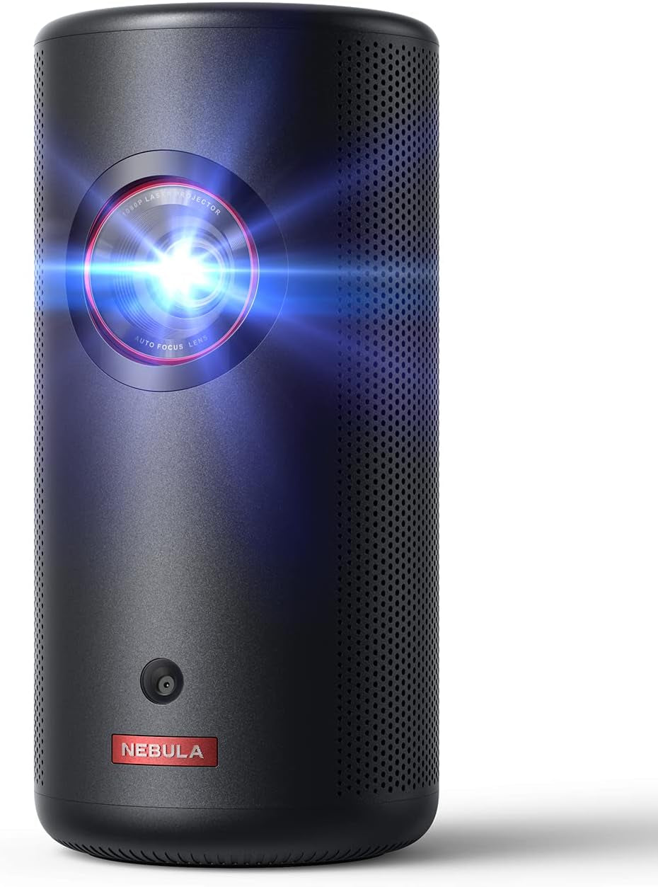 NEBULA Capsule 3 Laser Projector, Upgraded with Google TV and Official Netflix, Mini Smart TV Projector with Wi-Fi, Outdoor Portable Projector, Dolby Digital, 120-Inch Screen, 2.5H Built-In Battery