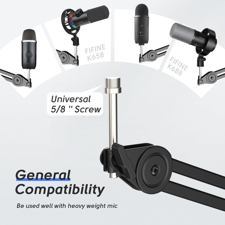 FIFINE Microphone Arm Stand-Heavy Duty Boom Arm, Suspension Scissor Adjustable Mic Stand with Desk Mount, 5/8" Screw, Cable Ties, for Recording Gaming Streaming Podcasting-Bm63