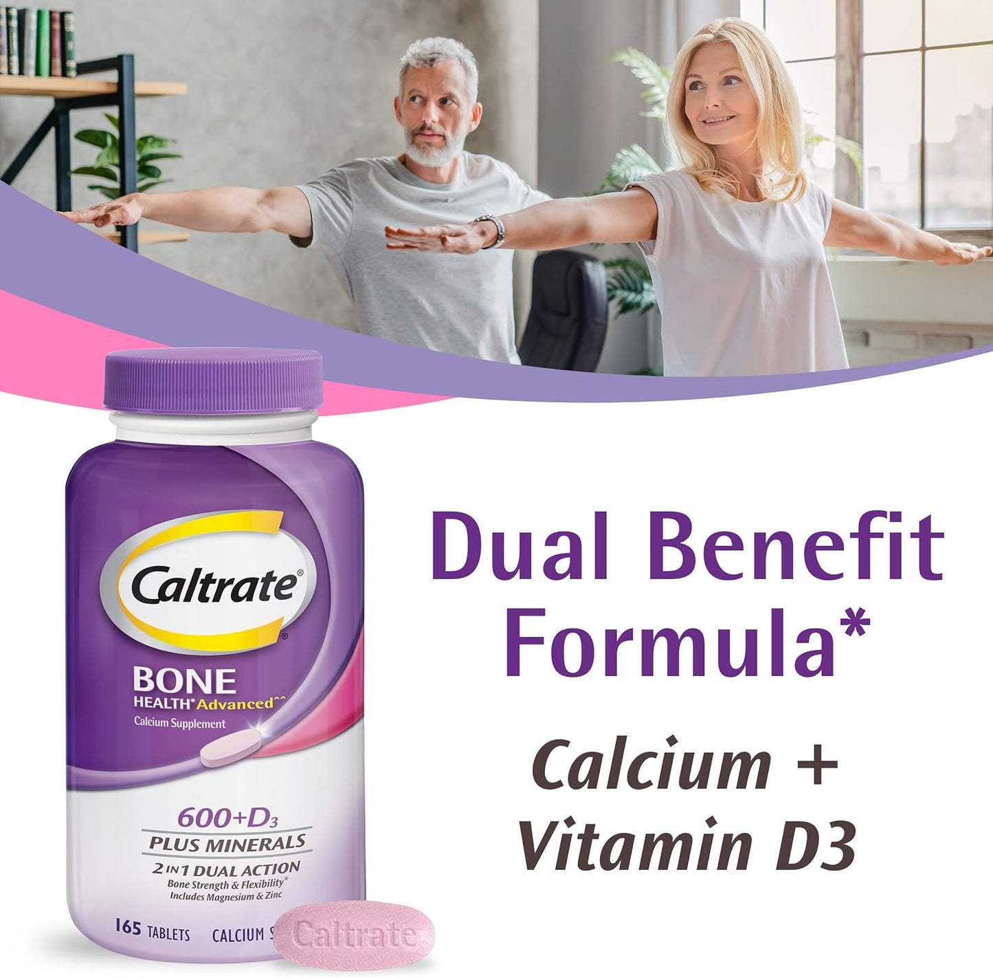 Caltrate 600 plus D3 plus Minerals Calcium and Vitamin D Supplement Tablets, Bone Health and Mineral Supplement for Adults - 120 Count (Packaging May Vary)