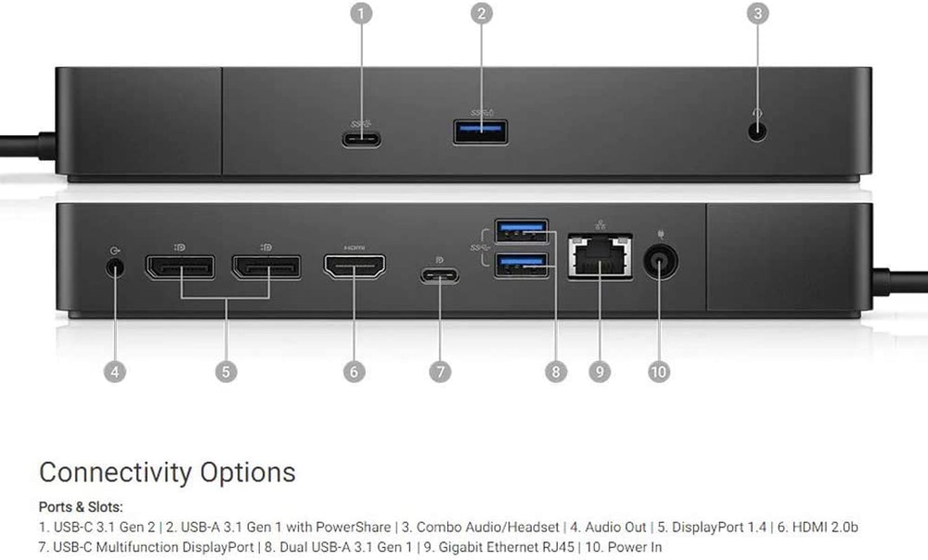 Dell WD19 130W Docking Station (With 90W Power Delivery) USB-C, HDMI, Dual Displayport, Black