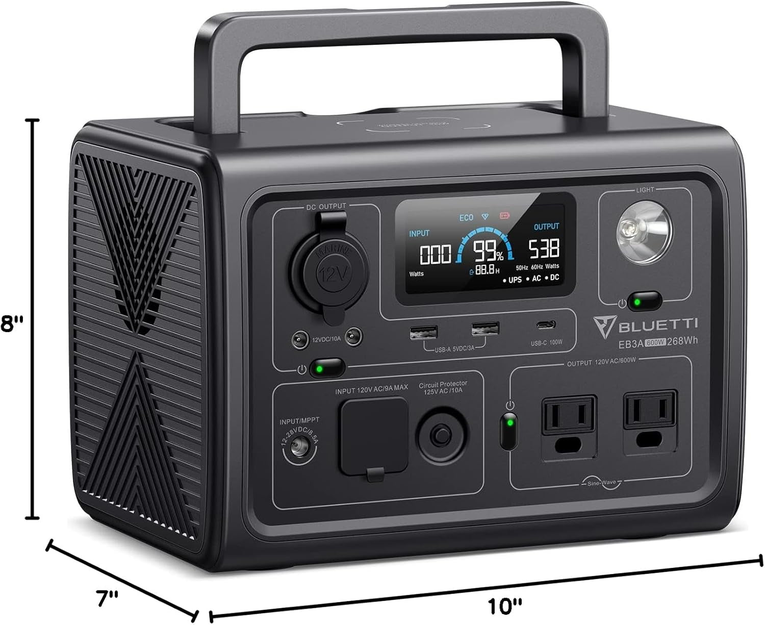 BLUETTI EB3A Portable Power Station, 268Wh Lifepo4 Power Station Battery Backup W/ 2 600W (1200W Surge) AC Outlets, Recharge from 0-80% in 30 Min, Solar Generator for Outdoor Camping