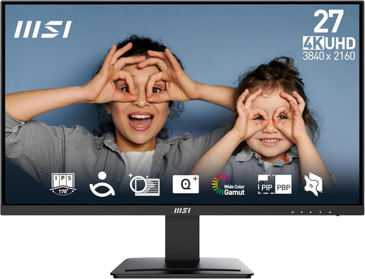 MSI PRO MP273U, IPS 3840 X 2160 (UHD) Computer Monitor, 4K, 60 Hz, Adaptive-Synch, HDMI, Displayport, 4Ms (GTG), Black