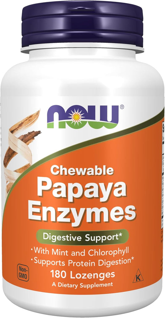 NOW Foods Supplements, Papaya Enzyme with Mint and Chlorophyll, Digestive Support*, 180 Chewable Lozenges