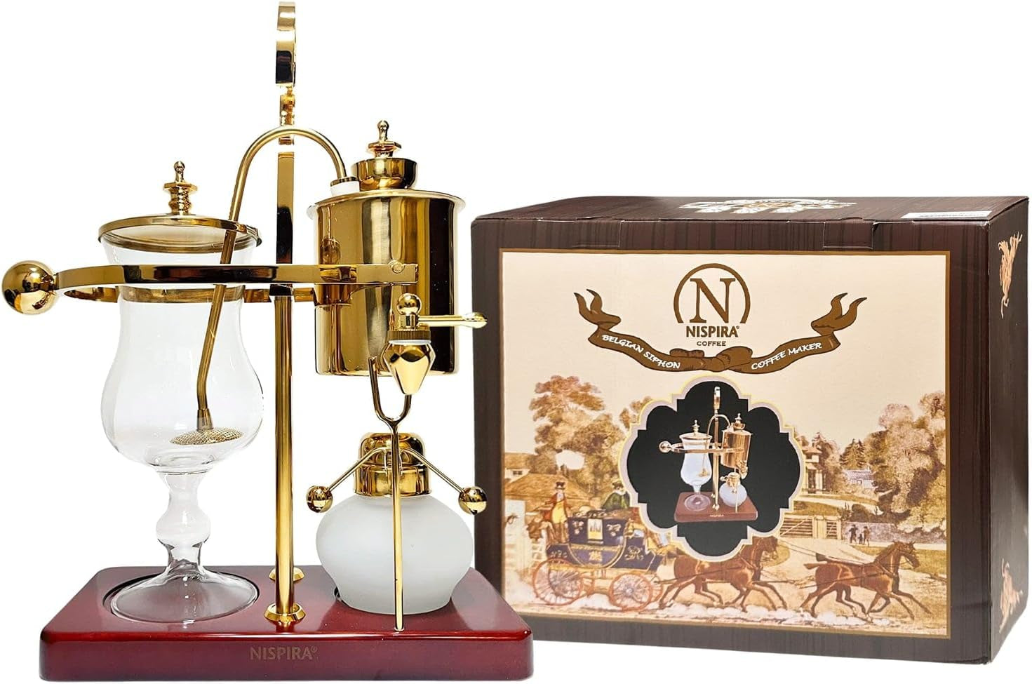 Nispira Belgium Royal Family Balance Syphon Unique Gravity Vintage Coffee Maker Vacuum Brewing System Gold 500 Ml