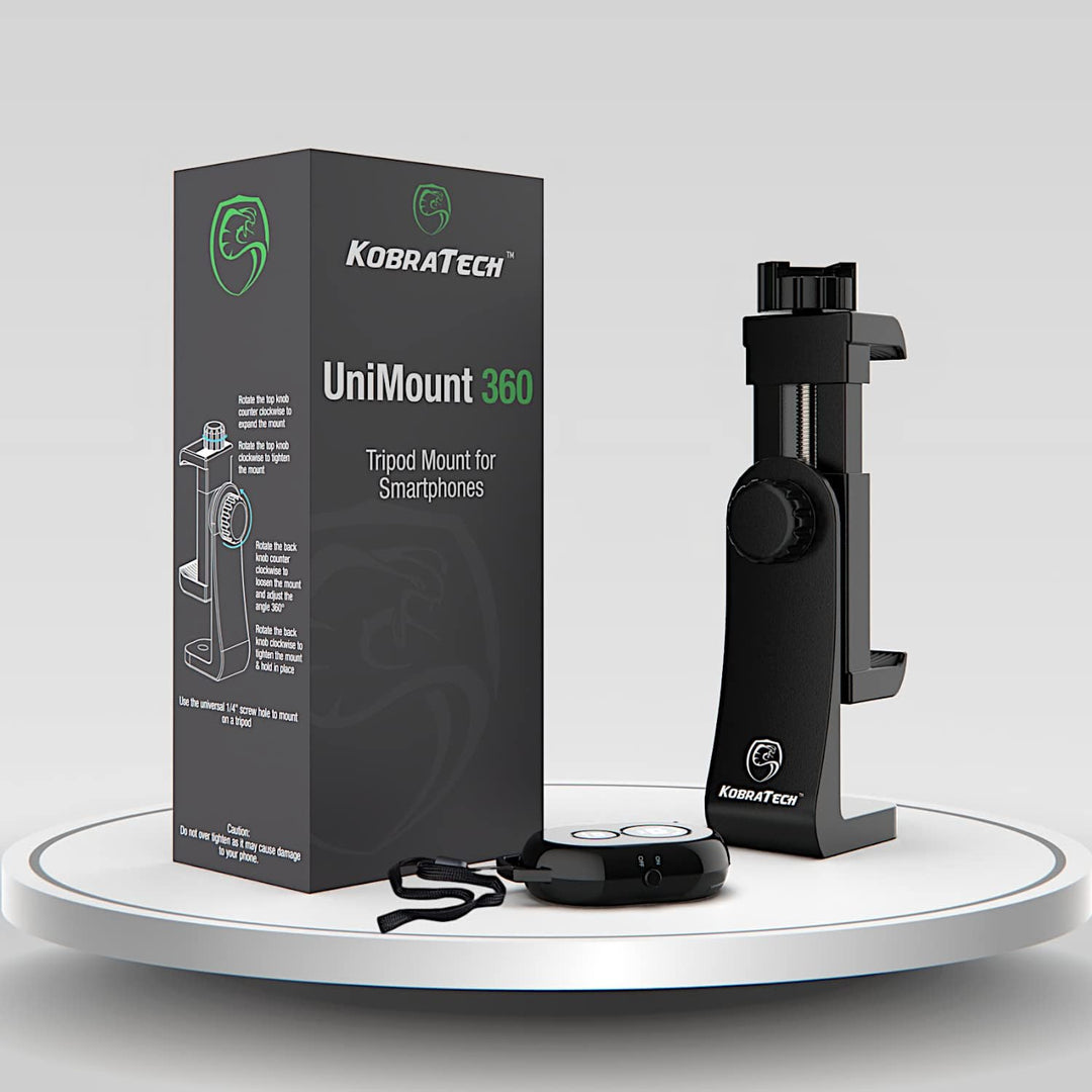 Unimount 360 Iphone Tripod Mount Adapter - Fits Any Smartphone - Includes Bluetooth Remote Shutter - Universal Phone Holder for Tripod