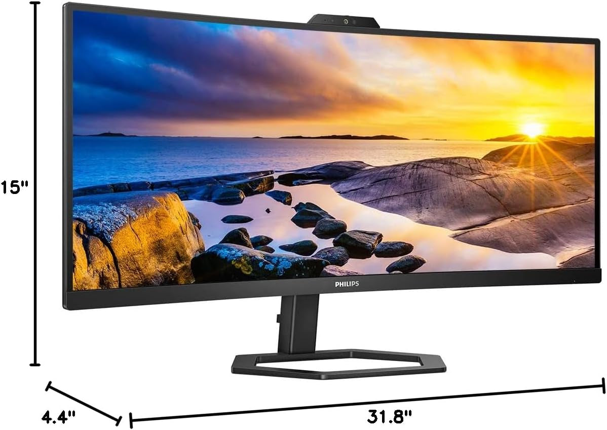 PHILIPS 34E1C5600HE 34" Ultrawide QHD 21:9 Monitor with Built-In Windows Hello Webcam & Noise Canceling Mic, USB-C Docking, Stereo Speakers, 100Hz, 4-Year Advance Replacement