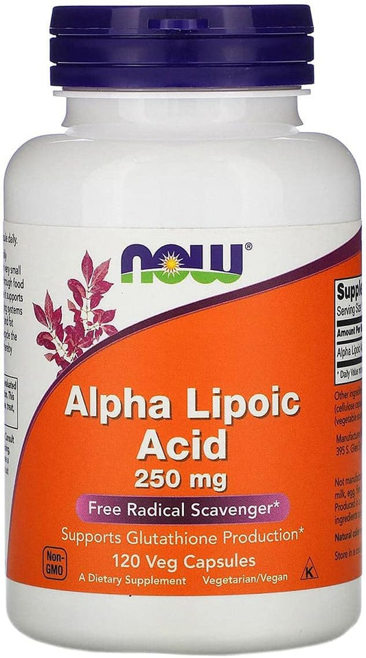 NOW Foods Supplements, Alpha Lipoic Acid 250 Mg, Supports Glutathione Production*, Free Radical Scavenger*, 120 Veg Capsules