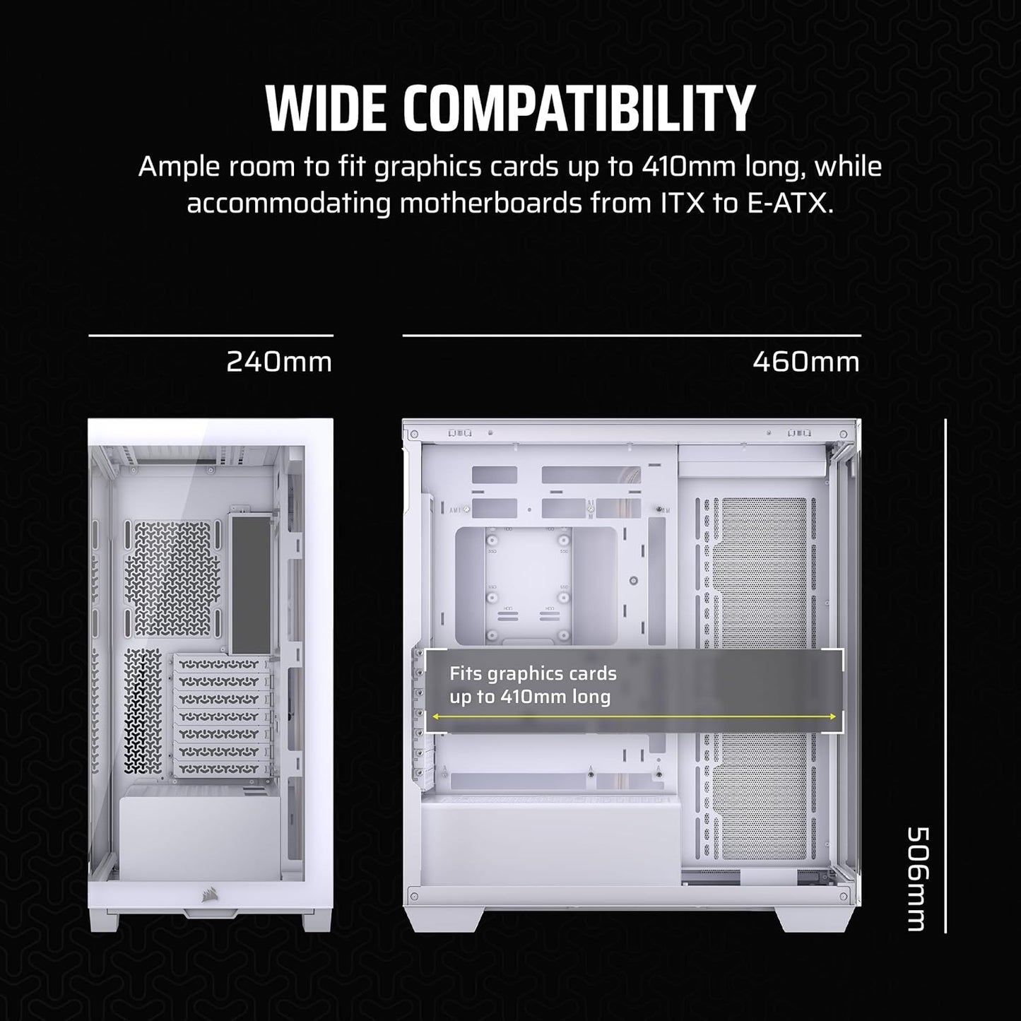 CORSAIR 3500X Mid-Tower ATX PC Case – Panoramic Tempered Glass – Reverse Connection Motherboard Compatible – No Fans Included – White