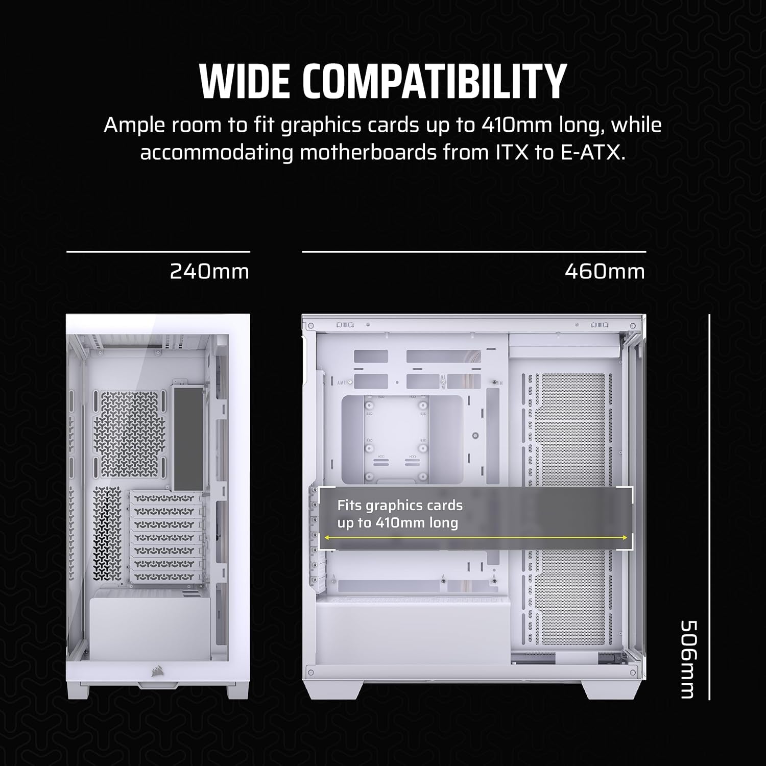 CORSAIR 3500X Mid-Tower ATX PC Case – Panoramic Tempered Glass – Reverse Connection Motherboard Compatible – No Fans Included – White