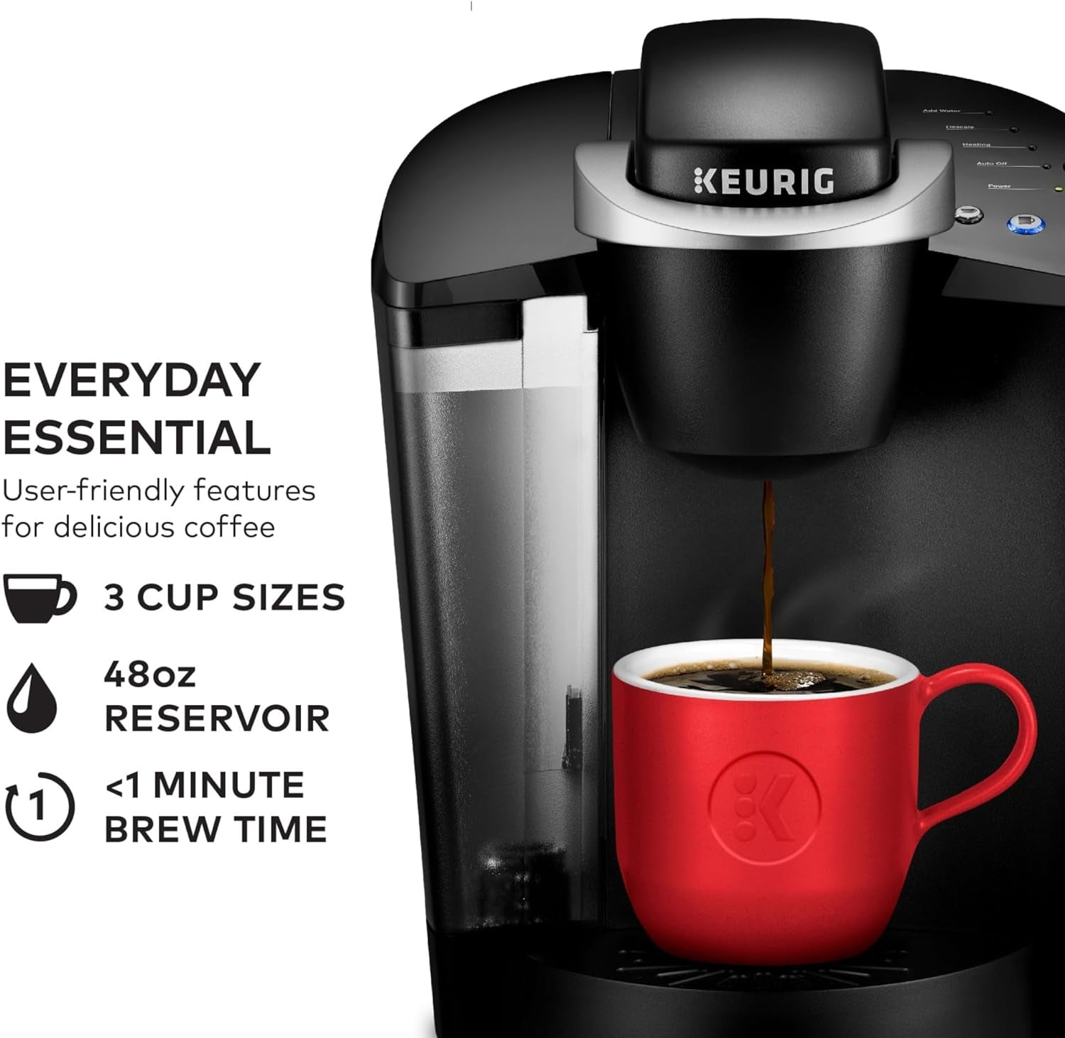 Keurig K-Classic Single Serve K-Cup Pod Coffee Maker, with 3 Brew Sizes, 48Oz Removable Reservoir, Black