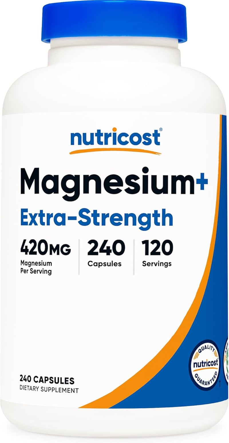 Nutricost Magnesium+ Extra Strength 420Mg, 240 Capsules - 120 Servings. Magnesium Oxide and Glycinate - Non-Gmo, Gluten Free, Vegan Friendly