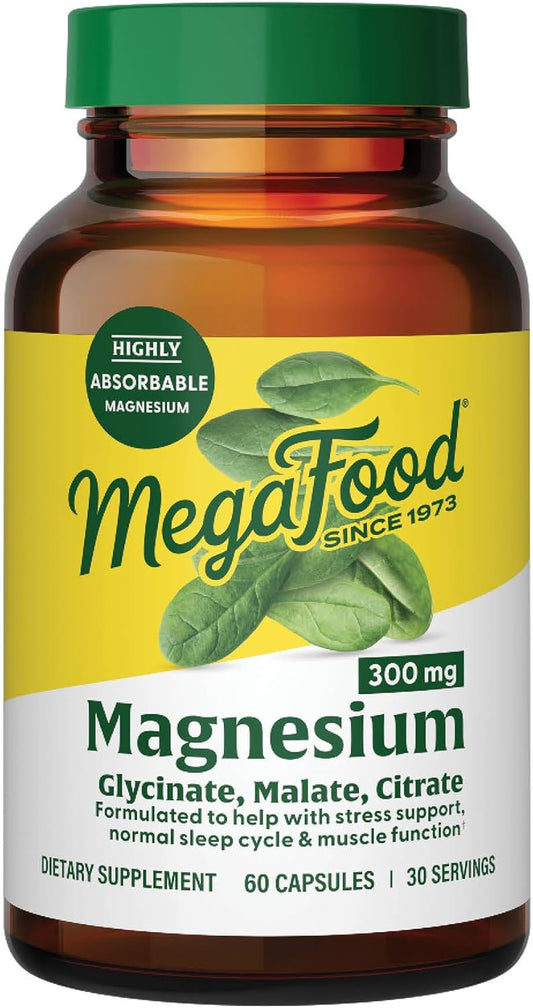 Megafood Magnesium 300 Mg - Highly Absorbable Blend of Magnesium Glycinate, Magnesium Citrate & Magnesium Malate to Help Support Heart, Nerve Health and Relaxation - 60 Capsules (30 Servings)