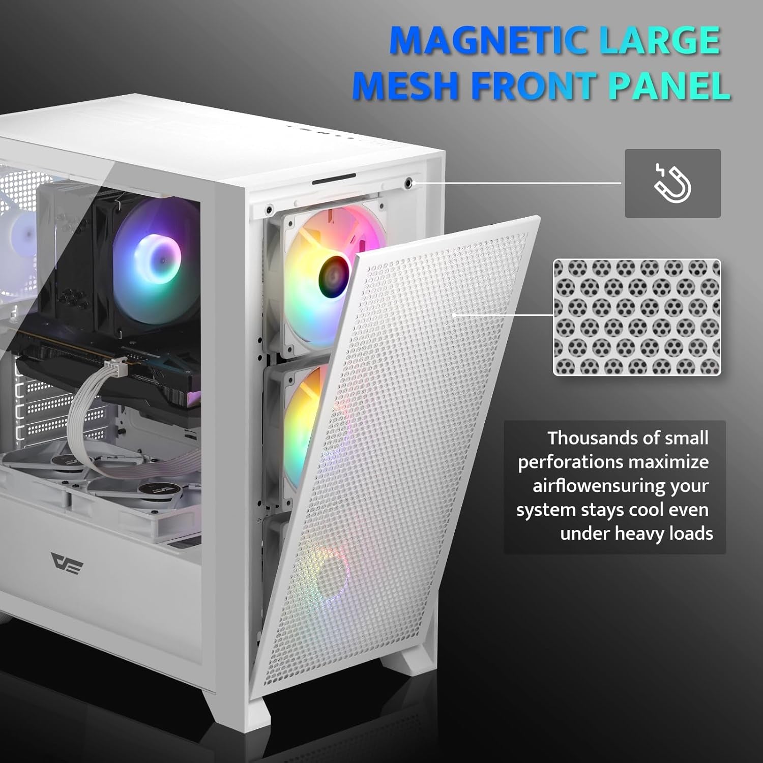 Darkflash ATX Mid-Tower Gaming PC Case, Pre-Installed 3X120Mm Fix RGB Fans, with Magnetic Large Mesh Front Panel, USB3.0 Ready, Tempered Glass Side Panel Airflow Computer Case, White(Drx70)