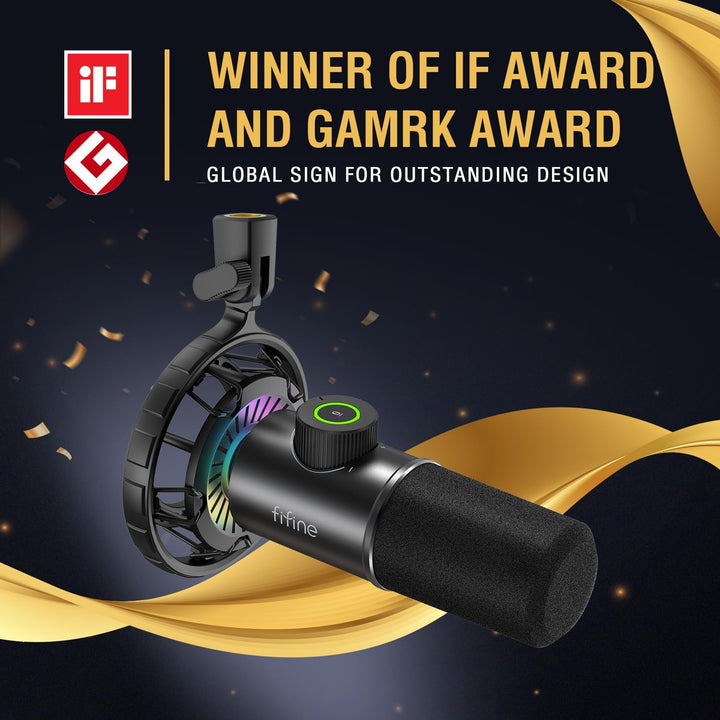 FIFINE USB Gaming Microphone, RGB Dynamic Mic for PC, with Tap-To-Mute Button, Plug & Play Cardioid Mic with Headphone Jack for Streaming, Podcast, Twitch, Youtube, Discord- K658