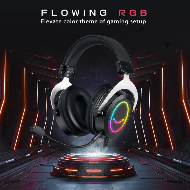 FIFINE RGB Gaming Headsets,Comfortable Over-Ear Headphones with Microphone,Wired Audio Jack Connection,Leather Passive-Noise-Cancelling Earcups,For PC PS4 PS5 Xbox Gamer Ampligame H3