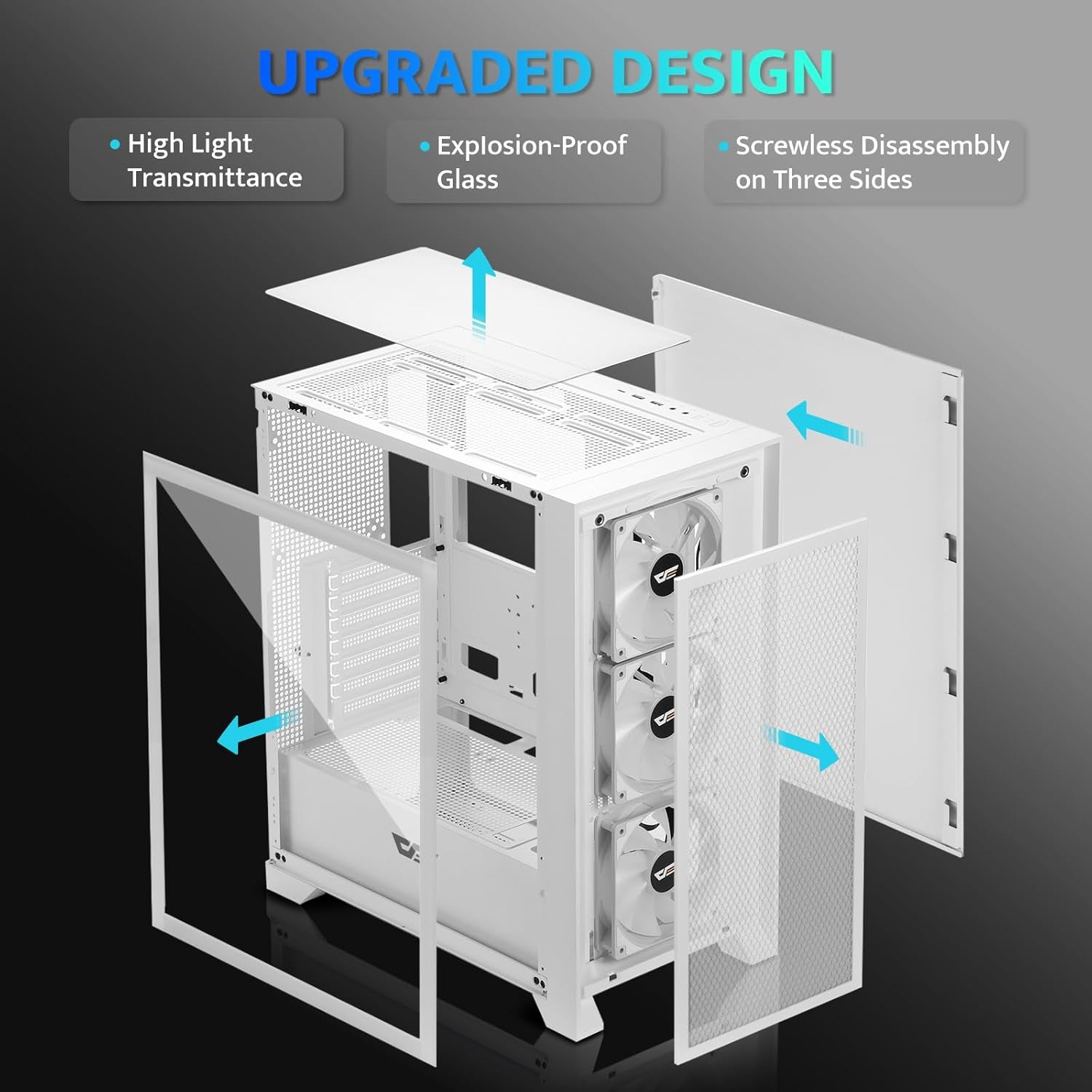 Darkflash ATX Mid-Tower Gaming PC Case, Pre-Installed 3X120Mm Fix RGB Fans, with Magnetic Large Mesh Front Panel, USB3.0 Ready, Tempered Glass Side Panel Airflow Computer Case, White(Drx70)