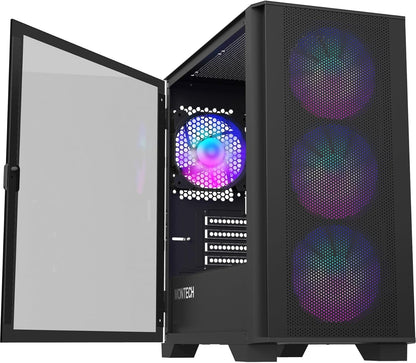 Montech AIR 100 ARGB Micro-Atx Tower with Four ARGB Fans Pre Installed, Ultra-Minimalist Design, Fine Mesh Front Panel, High Airflow, Unique Side Swivel Tempered Glass, Black