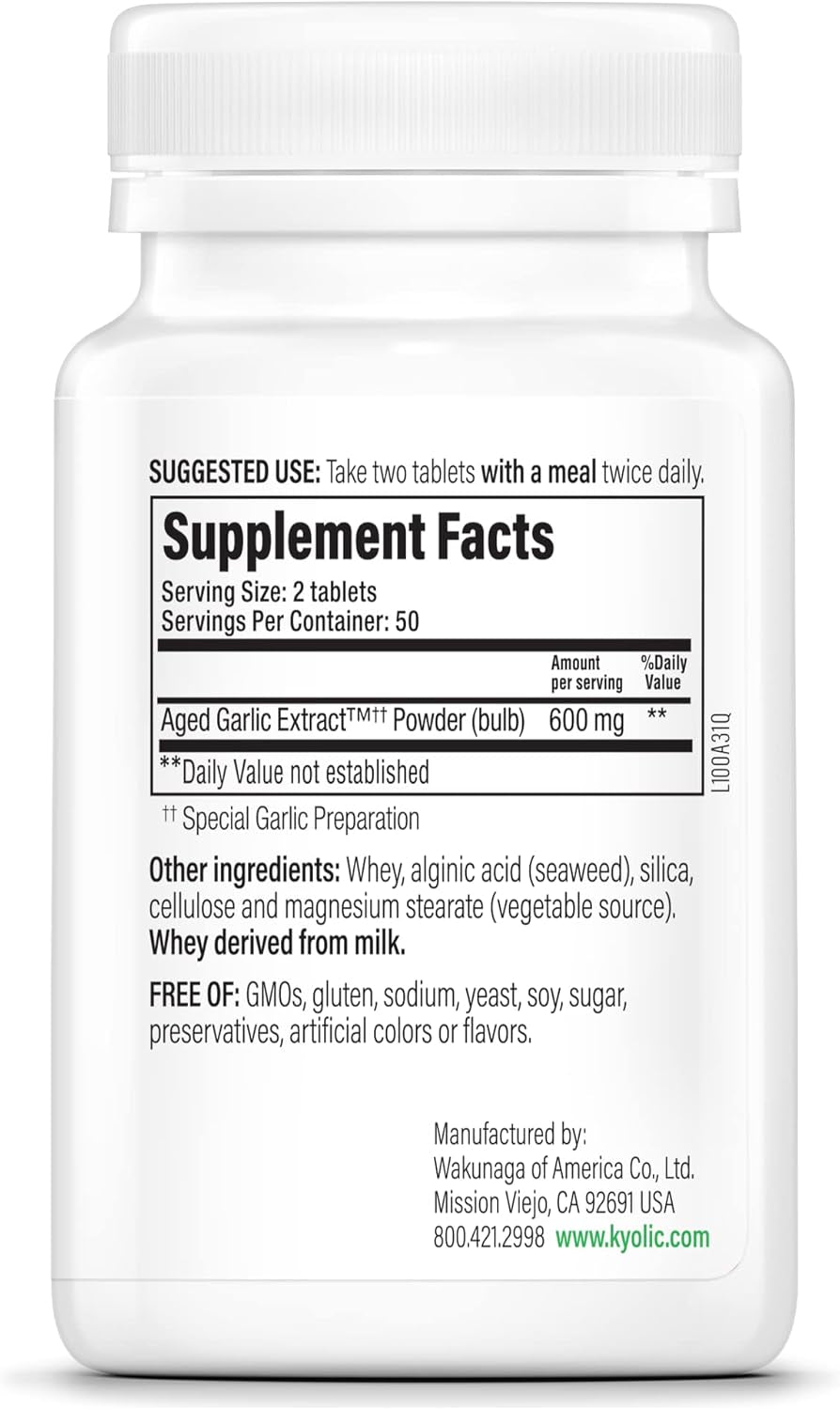 Kyolic Aged Garlic Extract Formula 100, Original Cardiovascular, 100 Tablets (Packaging May Vary)