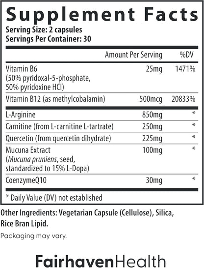 Fairhaven Health Motilityboost for Men | Prenatal Male Fertility Supplement for Motility Strength | Pre-Conception for Him Includes L-Carnitine, Vitamin B12, B6, Coq10 and Quercetin | 60 Capsules