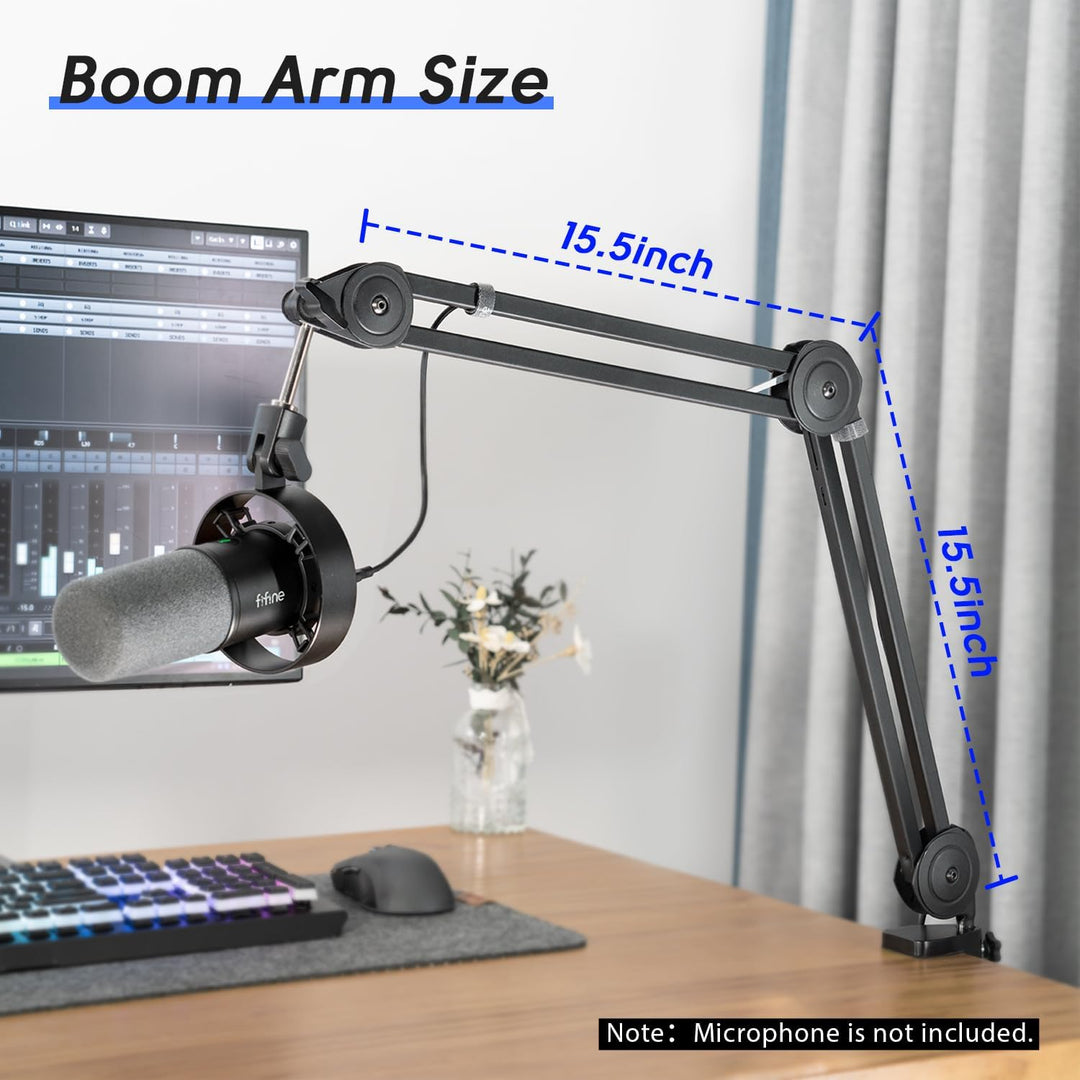 FIFINE Microphone Arm Stand-Heavy Duty Boom Arm, Suspension Scissor Adjustable Mic Stand with Desk Mount, 5/8" Screw, Cable Ties, for Recording Gaming Streaming Podcasting-Bm63