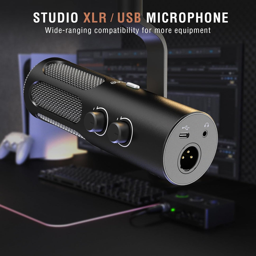 FIFINE XLR/USB Podcast Dynamic Microphone for Streaming, Studio XLR Microphone, PC Streamer Mic All Metal with Mute Button, Headphone Jack, for Vocal Voice over Music Recording-Amplitank Tank3