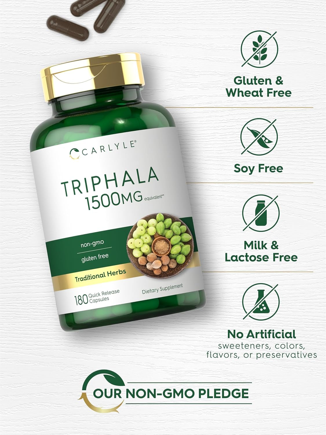 Carlyle Triphala Capsules | 1500Mg | 180 Count Supplement | Non-Gmo and Gluten Free