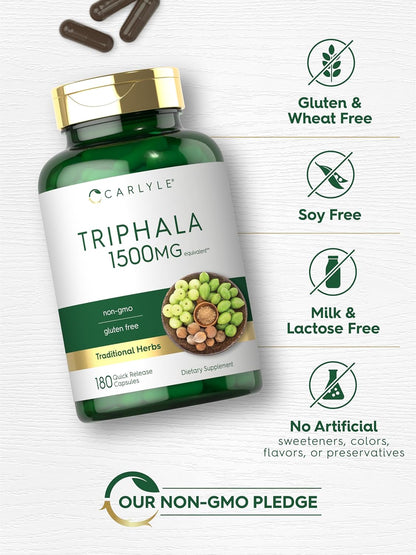 Carlyle Triphala Capsules | 1500Mg | 180 Count Supplement | Non-Gmo and Gluten Free