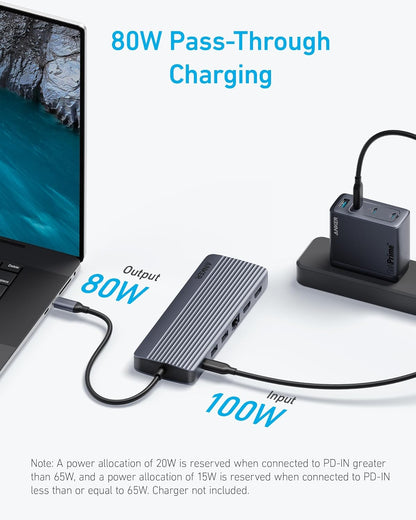 Anker Laptop Docking Station, 14 in 1 USB C Hub, Triple Display with 2 X 4K HDMI, 1080P VGA, 100W Power Delivery, 5Gbps USB-A/C Data Ports for Macbook, Dell XPS and More