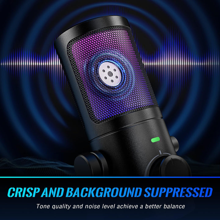 FIFINE Gaming PC Microphone, USB Streaming Microphone with Game Chat Balance, Computer Condenser Desktop RGB Mic with Mute Button, Noise Cancellation for Podcast/Twitch/Discord-Ampligame AM6