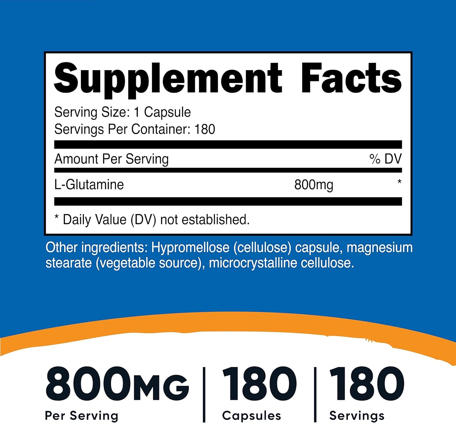 Nutricost L-Glutamine 800Mg, 180 Capsules - Gluten Free, Non-Gmo