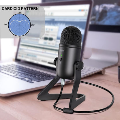FIFINE USB Podcast Microphone for Recording Streaming, Condenser Computer Gaming Mic for PC Mac, Headphone Output&Volume Control, Mic Gain Control, Mute Button for Vocal, Youtube (K678)