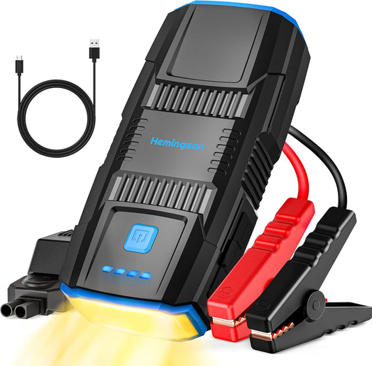 Car Jump Starter, HEMINGSON 2000A Peak Battery Jump Starter Portable 12V Jump Box for Vehicles 7.0L Gas and 5.5L Diesel Engines with 4 Modes LED Lights and Jumper Cable