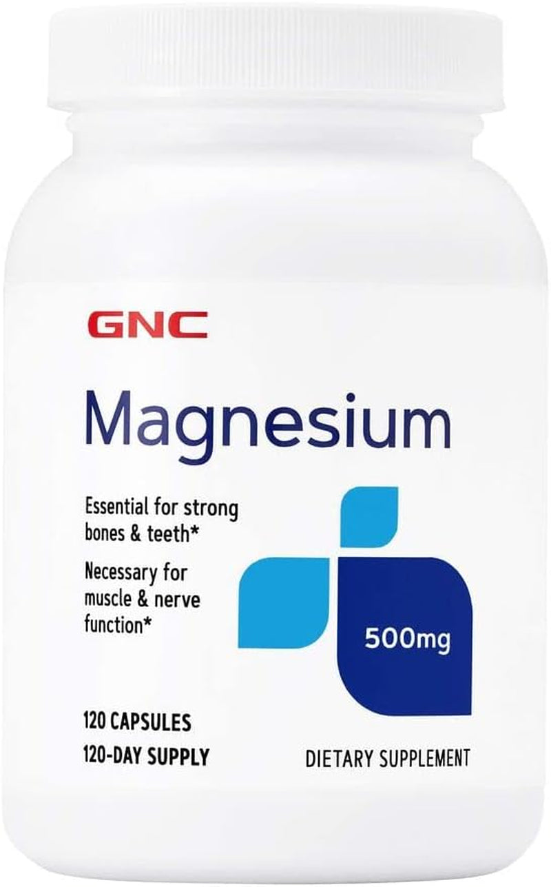 GNC Magnesium 500Mg, 120 Capsules, Supports Calcium Absorption and Strong Teeth and Bones