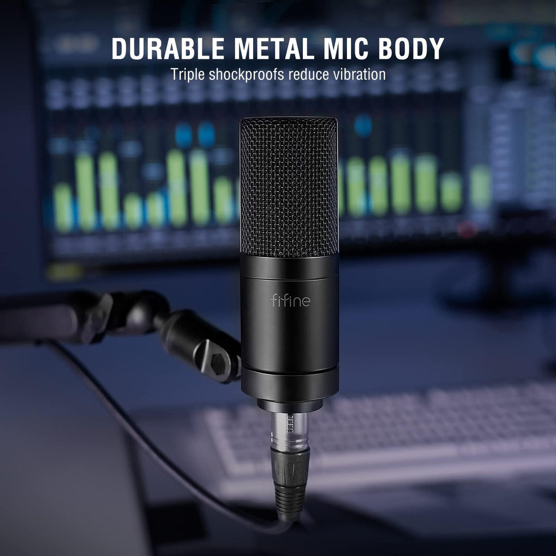 FIFINE XLR Microphone, Condenser Podcast Mic for Recording, Vocal, Voice-Over Streaming, Podcast, Singing, Cardioid Studio Microphone, Metal Material, Black-K669C