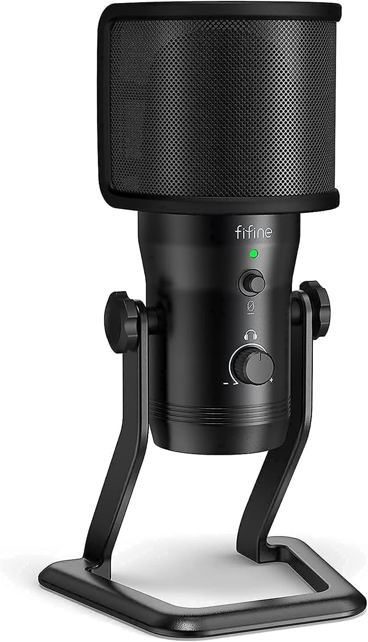 FIFINE USB Studio Recording Microphone Computer Podcast Mic with Pop Screen for PC, PS4 (K690+U1)