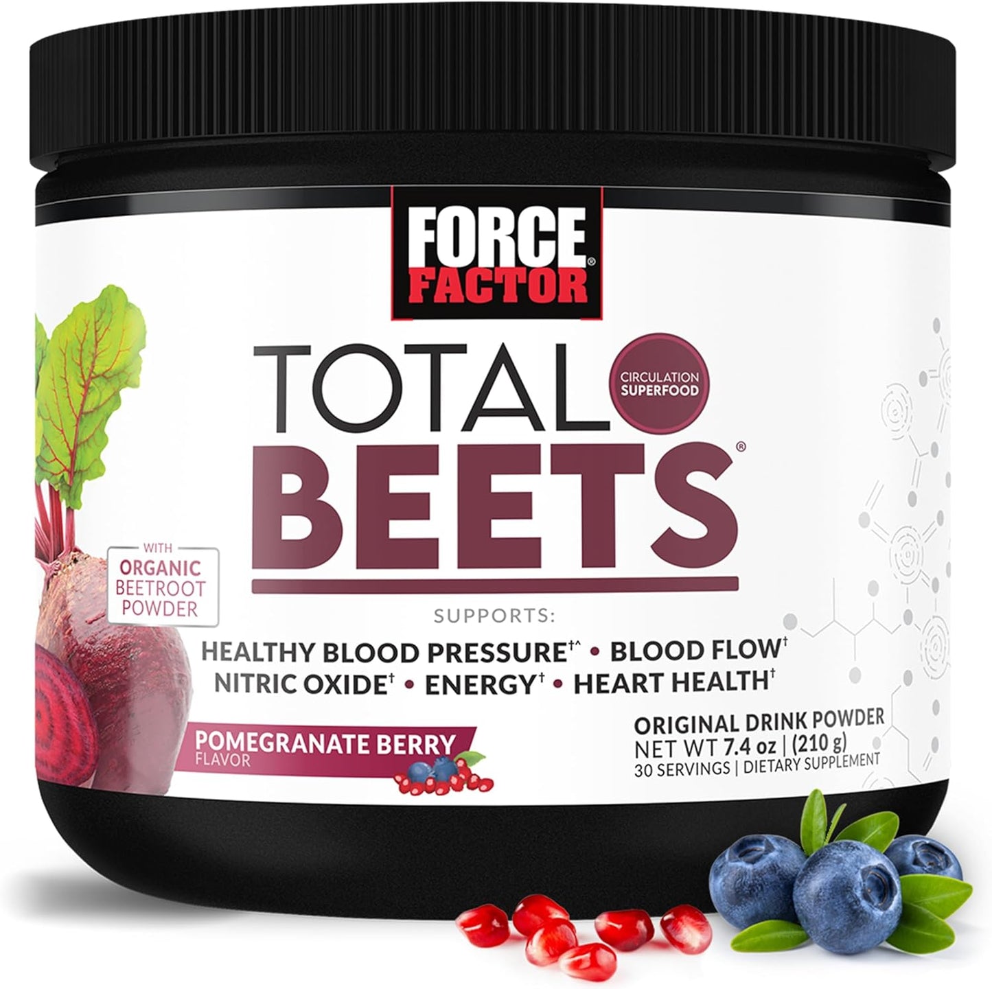 Force Factor Total Beets Drink Mix Superfood Powder with Nitrates to Support Circulation, Blood Flow, Nitric Oxide, Energy, Endurance, and Stamina, Cardiovascular Heart Health Supplement, 30 Servings