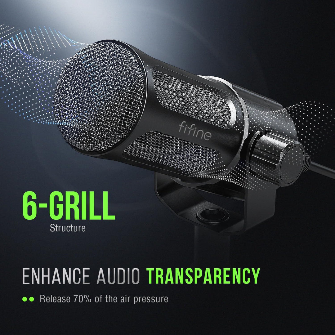 FIFINE XLR Dynamic Microphone, Studio Vocal Mic for Recording, All Metal XLR Podcast Microphone with Mid-Boost, Low-Cut Filter for Voice-Over, Compatible with Mixer/Audio Interface-Amplitank TANK1