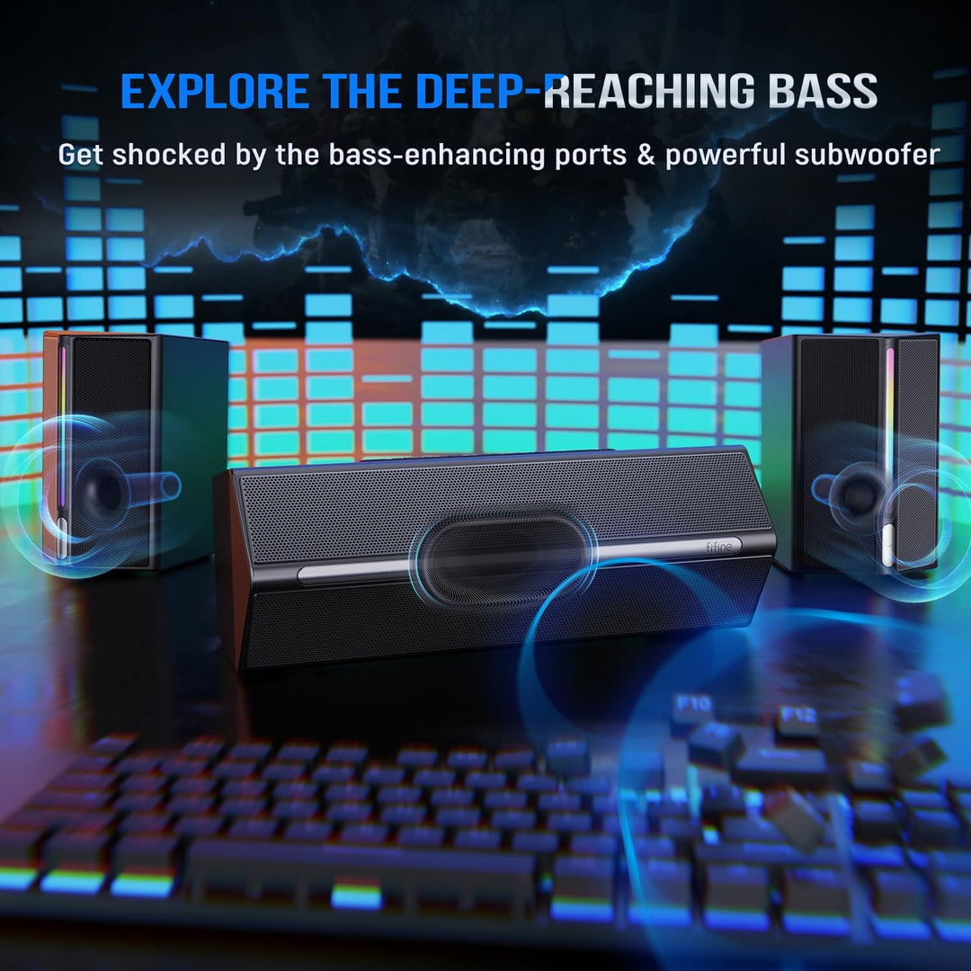 FIFINE Computer Speakers System with Subwoofer, Gaming Speaker for PC with RGB, Volume Control, Monitoring, 3.5Mm Aux Input, AC Powered Speakers for Desktop Mobile Tv-Ampligame A22