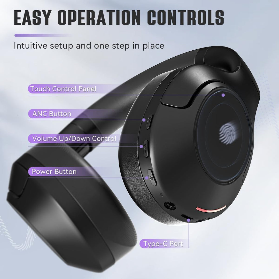 FIFINE Wireless Bluetooth Headphones, Over-Ear Noise Canceling Headphones with Soft Earmuffs, up to 65H Playtime for Music, Phone Calls, Sport Travel Headset for Iphone/Android/Tablet-X3 Black