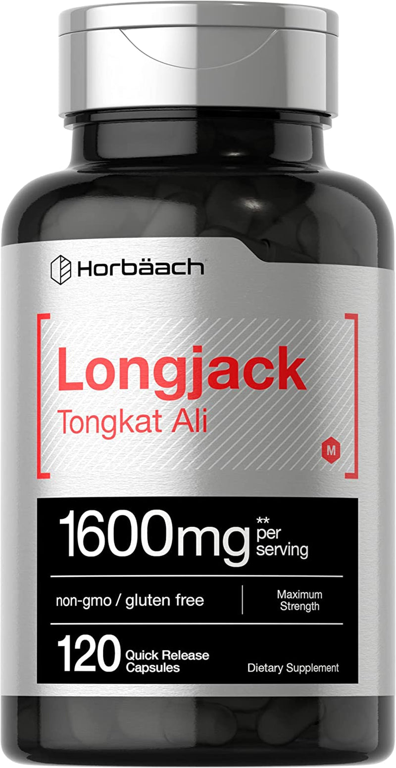 Horbäach Longjack Tongkat Ali 1600 Mg | 120 Capsules | Longifolia Root Extract Powder | Maximum Strength Formula | Non-Gmo, Gluten Free